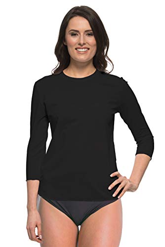 Undercover Waterwear Women’s Basic Swim Top Athletic Swim Tee- UV Protection Cover Up- (3/4 Length Sleeves)- Plus