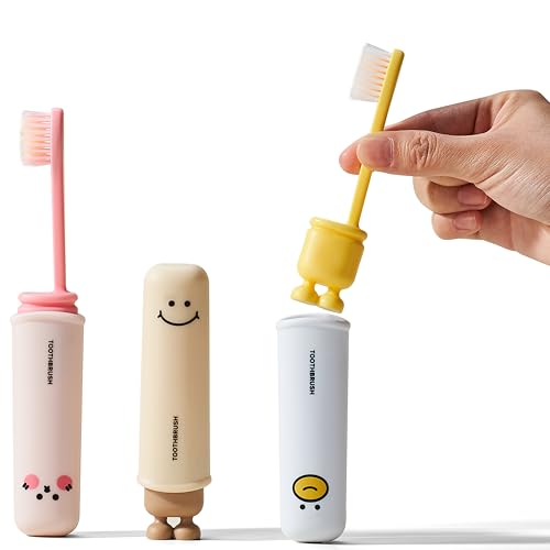 Shrunqi Folding Toothbrush with Built-in Cover Perfect for Travel Hiking & Camping Compact & Portable Toothbrush with Soft Bristles for Adults & Kids (3 Count)