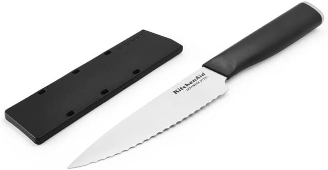 Miniatura 5 de KitchenAid Cuchillo multiusos clásico dentado con cubierta de hoja de ajuste personalizado, 8 pulgadas, cuchillo de cocina afilado, hoja de acero