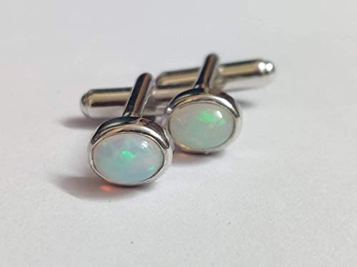 Mancuernillas de Plata 925 con Ópalo Natural 6x8 mm miniatura 2