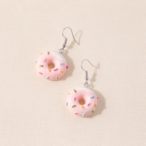 Donut Dangle Earrings for Women - Fun and Sweet Cake Jewelry, Pink Donut Earrings for Women3