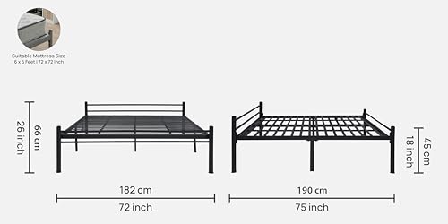 Image of Nivo Metal King Size Bed Without Storage | Wrought Iron Double Bed with Headboard & Footboard | Sturdy Powder Coated Platform Bed King Size Cot for BedroomLivingRoom Black (75x72)