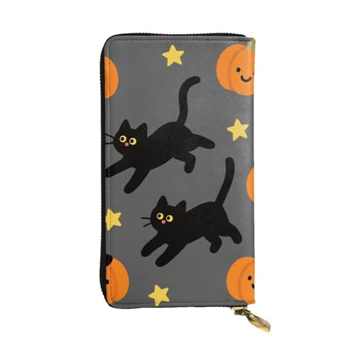 Portefeuille ultra fin cassette rétro en cuir synthétique Citrouille et chat noir
