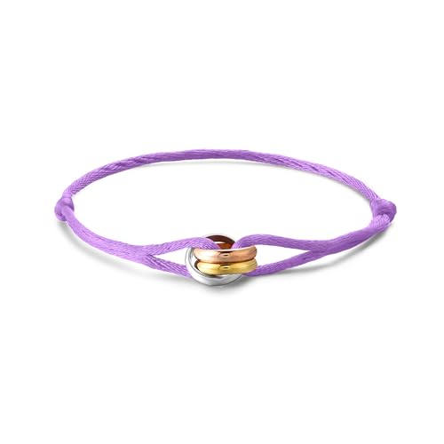 Image of Kim Johanson Women's Sailing Rope Bracelet, Tricolour, in Many Colours, Cord Bracelet with Stainless Steel Ring in Silver, Gold and Rose Gold, Waterproof, Adjustable, Boho Jewellery for Women, Eine