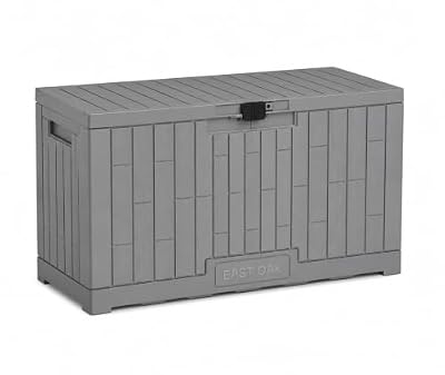 EAST OAK Outdoor Storage Box, 60 Gallon Deck Box Indoor and Outdoor Use, Waterproof Resin Storage Bin for Patio Cushions, Gardening Tools, Lockable, UV Resistant, Ash Grey