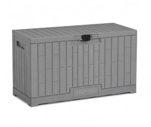 Image of EAST OAK Outdoor Storage Box, 60 Gallon Deck Box Indoor and Outdoor Use, Waterproof Resin Storage Bin for Patio Cushions, Gardening Tools, Lockable, UV Resistant, Ash Grey