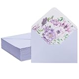 50 Pack Lavender A7 Envelopes with Floral Liner for Invitations, Greeting Cards, Weddings (7.25 x 5.25 In)