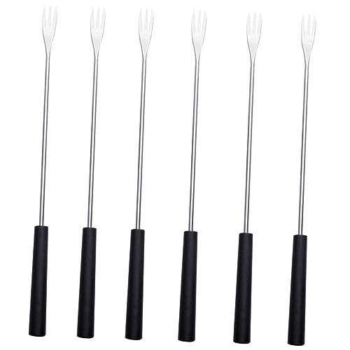 BRIGHTFUFU Stainless Steel Hot Pot Forks 6 Piece Set Forks and Spoons for Fondue Pot Long Handle Black
