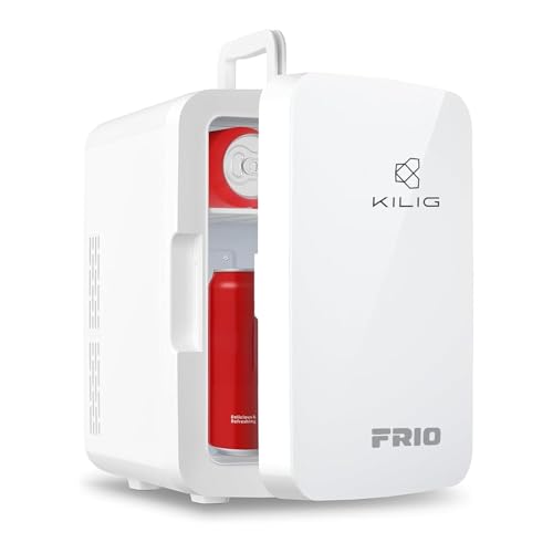 Image of KILIG Frio Mini Fridge | Portable Cooler & Warmer | 240V AC & 12V DC Power for Home & Car | Smart Temperature Control | Perfect for Food & Beverages, Travel, Skincare, Medicine | White (Frio)