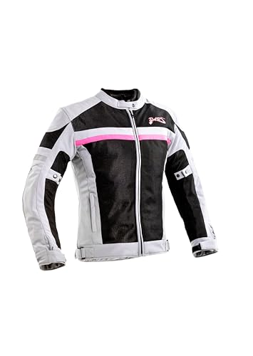 PARS Chaqueta de Motocicleta de Moto modelo Siena para Verano para Mujer, Respirable Protección incorporada reflexión de Alto Brillo Color Gris y Rosa (FR/ES, Letras, XS, Regular, Regular)