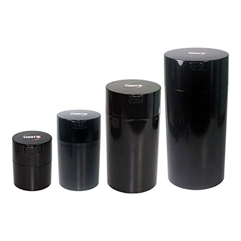 Tightvac Nested Set of 4 Vacuum Sealed Dry Goods Storage Containers, 4 Sizes: 24-Ounce, 12-Ounce, 6-Ounce, 3-Ounce, Solid Black Body/Black Cap Cover