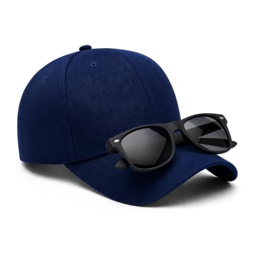 Image of Sunglass for Men Women Cap with Leather Patch, Casual Unisex Sports Hat, Adjustable Fit-Free Size-(Combo Sunglass Cap)