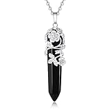schwarzer achat kette Spezifikation: Halskette Kette: 24 Zoll (60cm). Blume Wrapped Crystal Point Anhänger: 52mm*15mm. Gewicht: etwa 15g. Material: natürlicher Kristallstein & Edelstahl.