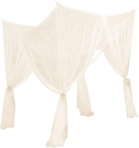 4 Eckpfosten Himmelbett Vorhang, Moskitonetz Doppelbett und Einzelbett, Mückenschutz Moskitonetz, Dekoration, Universal-Baldachin, Bettvorhänge für Erwachsene und Frauen, 210 x 190 x 240 cm, Beige