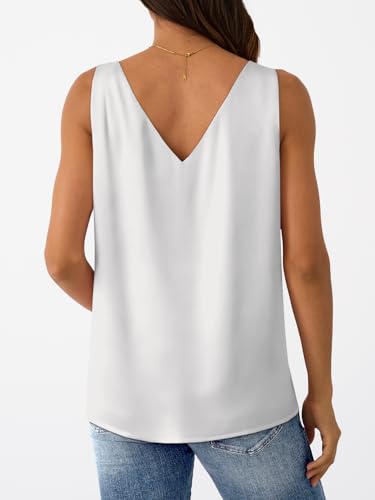 LILLUSORY Women Silk Satin Tank Top V Neck Summer Blouse Sleeveless Shirt Business Casual Dressy Outfit Vacation Clothes4