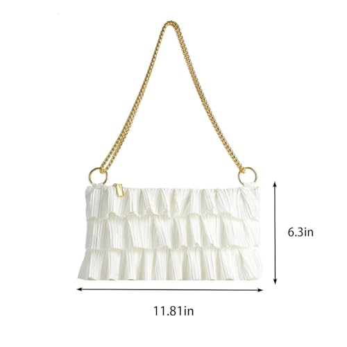 Women Crossbody Bag Fringe Ruffled Layered Pleated Chain Strap Casual Daily Shoulder Purse White Lightweight Multi-Pocket Design for Travel Shopping Party3