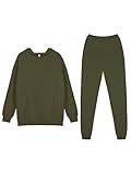 REORIA Women Soft Cotton Lounge Wear Sets Warm Co Ord Sets Plus Size Two Piece Outfit Thick Tracksuits Full Set Hoodies & Jogger Green L