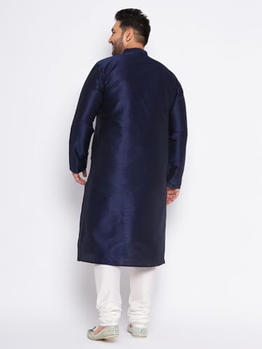 Image of Vastramay Plus Men's White Silk Blend Kurta Pyjama Set VPLUSMKWH001nPBL 44 | Independence Day
