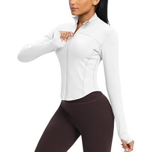 QUEENIEKE Women’s Cropped Running Jackets – Zip Up Lightweight Athletic Yoga Gym Tops BBL Jacket with Thumb Holes