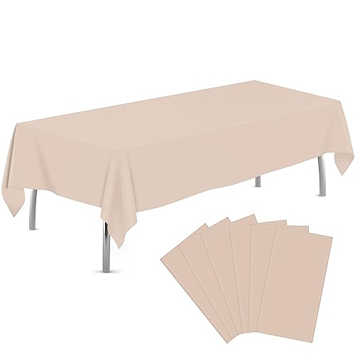 Image of tujol Ivory 6 Pack Plastic Table Cloth 54 inch x 108 inch, Disposable Tablecloths Rectangle Table Cover, Plastic Tablecloths for Parties