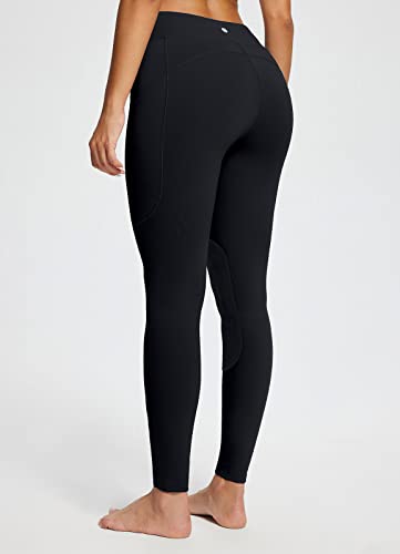 BALEAF Damen Reithose Winter Reitleggings Kniebesatz wasserabwiesend Thermoleggings gefüttert mit Handytasche für Frauen Mädchen Schwarz M