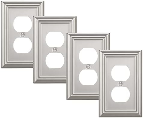 DEWENWILS 4-Pack Duplex Wall Plate, Metal Wall Outlet Cover for Receptacle, Light Switch, Brushed Nickel