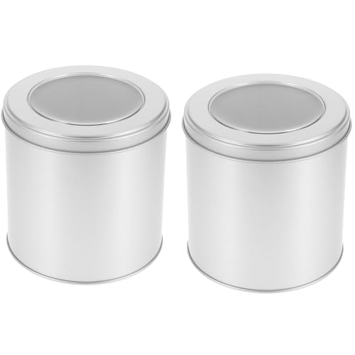 Sewroro 2pcs Silver Tinplate Storage Jars with Window Lid 120x120mm Airtight Coffee and Loose Leaf Tea Canisters for Kitchen Use and Tea Accessories