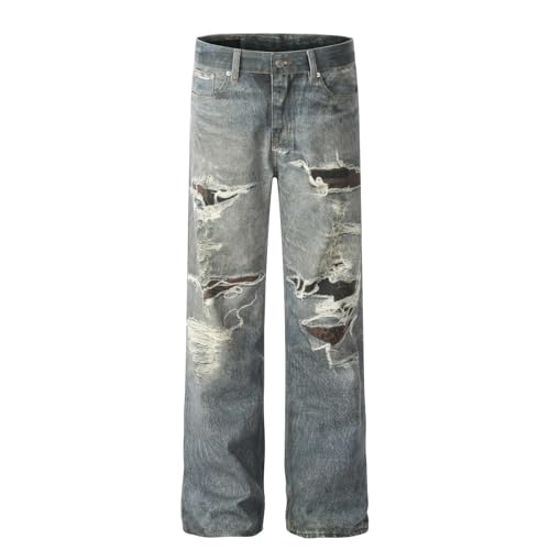 Jeans Pants Trousers Denim Retro Street Trendy Punched Loose Casual Straight Commuter for Men