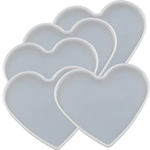 5Pcs Love Heart Epoxy Mold DIY Resin Casting Heart Base Coaster Silicone Mold, 5Pcs Medium Size, 10 x 7.3cm