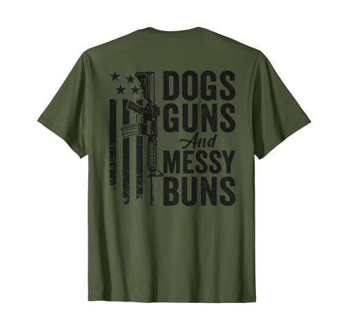 Dogs Guns And Messy Buns - Dog Lover Womens Pro Gun (BACK) T-Shirt