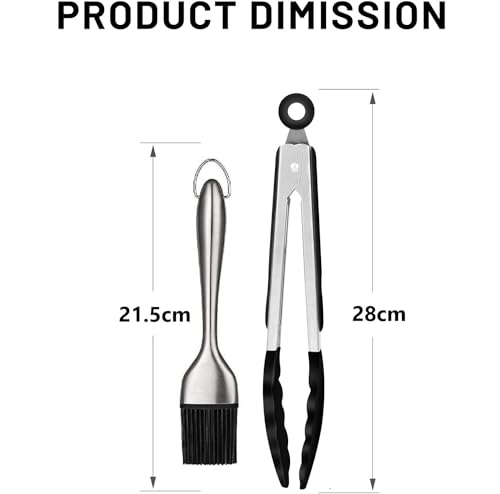 Image of Baskety Tongs Non-Stick Stainless Steel Silicone Kitchen Food Cooking Tongs (9 Inch Black with Brush)