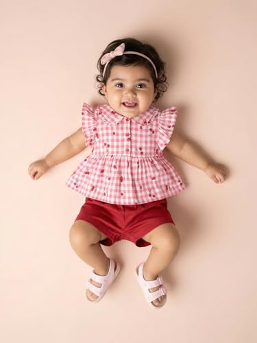 Image of Nautinati Baby Girls Printed Flutter Sleeve Top with Shorts Clothing Set | Age 0-3 Years