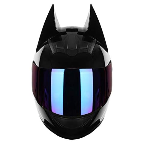 Motorcycle Knight Helmet for Boys Men, Women Cat Ear Helmet DOT Certified Full Face Motocross Helmet Flip-Up Racing Helmets for Street Scooter ATV, Bright Black (54-62cm) Cover