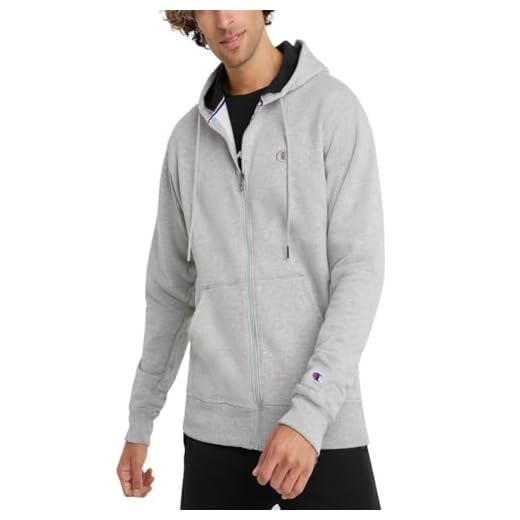 Champion mens Powerblend Fleece Full Zip Hoodie, C Logo, Oxford Gray-407D55, Medium