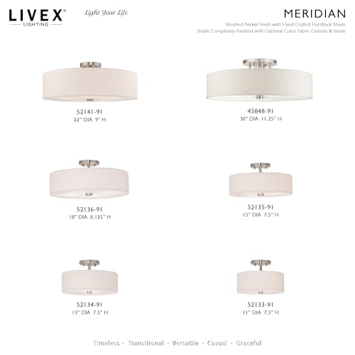 Image of Livex Lighting 52135-91 Meridian 3-Light Ceiling Mount, Brushed Nickel