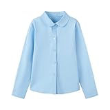 eton kidd Girls Stretch Poplin Long Sleeve Shirt Club Collar Adjustable Cuffs Curved Hem Elegant School Uniform Design Blue