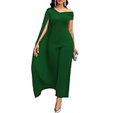 NADIA FRACA Women's Sexy Summer One Shoulder Cloak Sleeve Jumpsuits Asymmetric Neckline Straight Long Pants Rompers with Cape