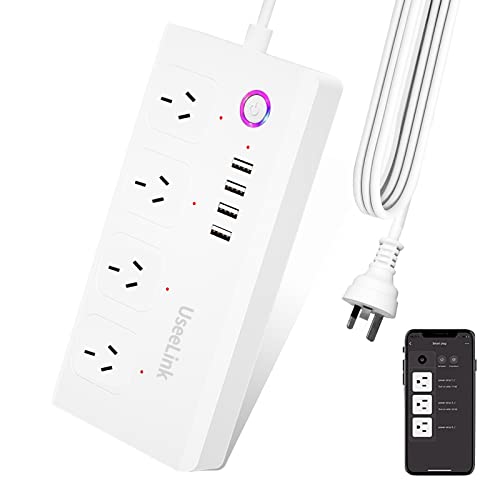 UseeLink ZigBee Smart Power Strip Surge Protector USB Power Outlet with 4 USB Ports & 4 AC Outlets 5Ft Extension Cord Compatible with Tuya Hub Philips Hue(White)