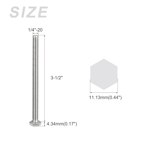 Image of METALLIXITY Hex Head Bolts (1 /4-20 x 3-1 /2 inch) 15Pcs, 304 Stainless Steel 18-8, Fully Threaded, External Hex Drive, Plain Finish, Hex Head Screw Bolt, Silver