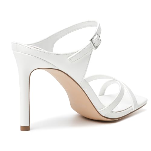 Image of vivianly Women's Square Toe Cross Strap Stiletto Heeled Sandals 3.9 Inch Heel with Adjustable Ankle Strap Dress Shoes