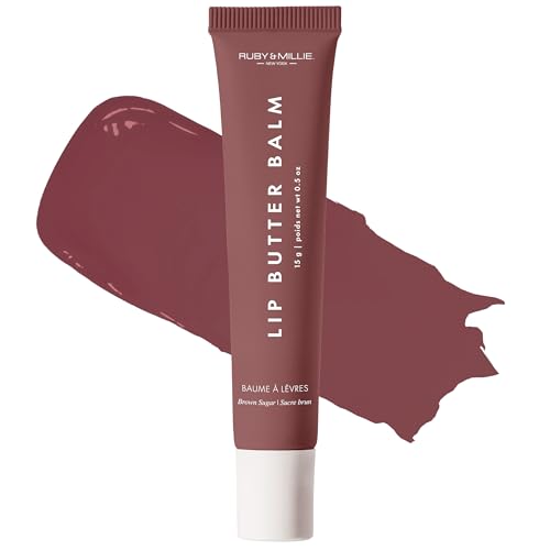 Ruby & Millie Tinted Lip Balm Brown Sugar - Hydrating Moisturizing Lip Butter Balm Treatment - Glossy Vegan Lipbalm 0.5 Oz