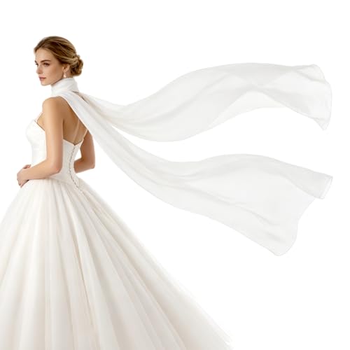 Foulard de Mariée haut de gamme de 300 cm en tulle et mousseline blanche minimaliste