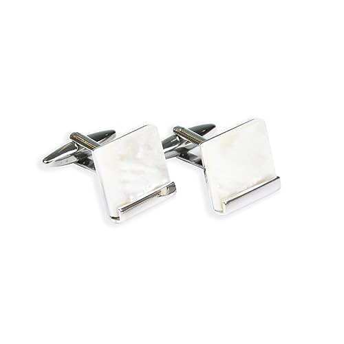 Amelia White Marble Cufflinks | Cufflinks For Men | Stylish Formal Cufflinks | Square Cuff Links for Men, std, Metal