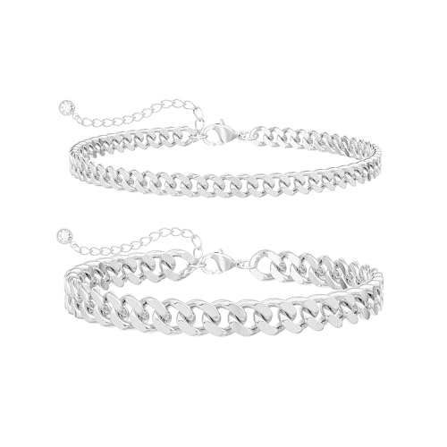 Image of Freekiss Sterling Silver Ankle Bracelets for Women: Dainty Layered Waterproof Anklet for Women Adjustable Womens Anklet Set Stackable Figaro Beaded Cuban Link Anklets Beach Jewelry for Women