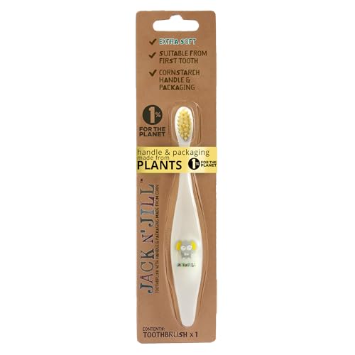 Jack N' Jill Kids Plastic Free Bio Toothbrush, Zero Waste Nylon Bristles Which are Soft on The Gums, Ergonomic Handles for Little Hands, Suitable from First Tooth Elephant
