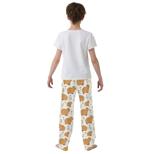 Boys' Pants Brown Capybaras Flowers Long Bottoms Jogger Pants Elastic Waist Trousers with Pockets S-XL3