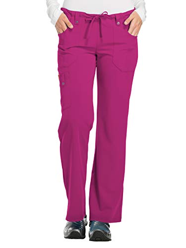 Dickies Xtreme Stretch Women Scrubs Pant Mid Rise Drawstring Cargo 82011, M, Berry