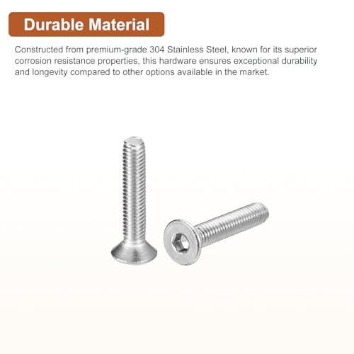 Image of DTGN M3-0.5 x 16mm Flat Head Socket Cap Screws, 100 Pack 304 Stainless Steel Hex Socket Flat Head Screws, Full Thread, Countersunk Bolts