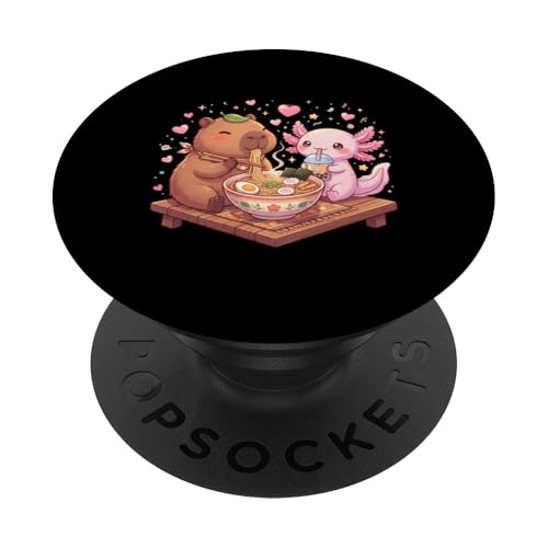 Cute Capybara and Axolotl Kawaii Ramen Bubble Tea PopSockets Adhesive PopGrip
