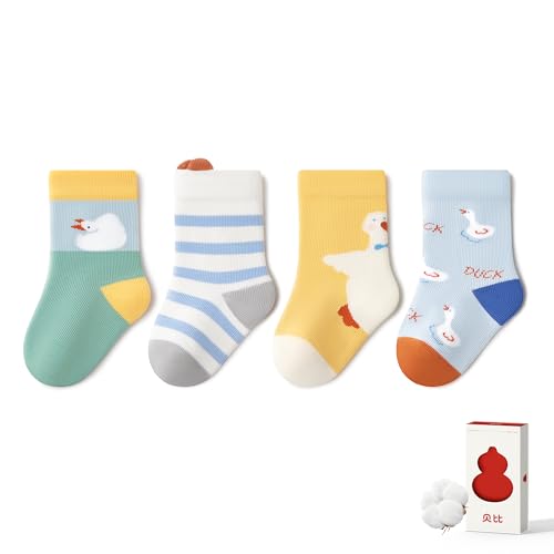 Beibi 4 PCS Newborn Baby Crew Socks, Preemie Toddler Essentials, Unisex Baby Cotton Socks Bundle for Babies Toddlers, Kids